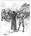 ''Ere long they heard an hideous bellowing<BR>
Of many beasts, that roared outrageously,<BR>
&nbsp;&nbsp;&nbsp;&nbsp;*&nbsp;&nbsp;&nbsp;&nbsp;*&nbsp;&nbsp;&nbsp;&nbsp;*&nbsp;&nbsp;&nbsp;&nbsp;*&nbsp;&nbsp;&nbsp;&nbsp;*&nbsp;&nbsp;&nbsp;&nbsp;*&nbsp;&nbsp;&nbsp;&nbsp;*<BR>
But soone as they approcht with deadly threat,<BR>
The Palmer over them his staffe upheld.''