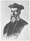 Etching made by a woman of Salon, from the portrait bust by César Nostradamus, son of the prophet.